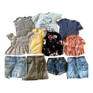 Assorted Girl Summer Tops, Shorts & Skirt Bundle - Size Large (10-12)